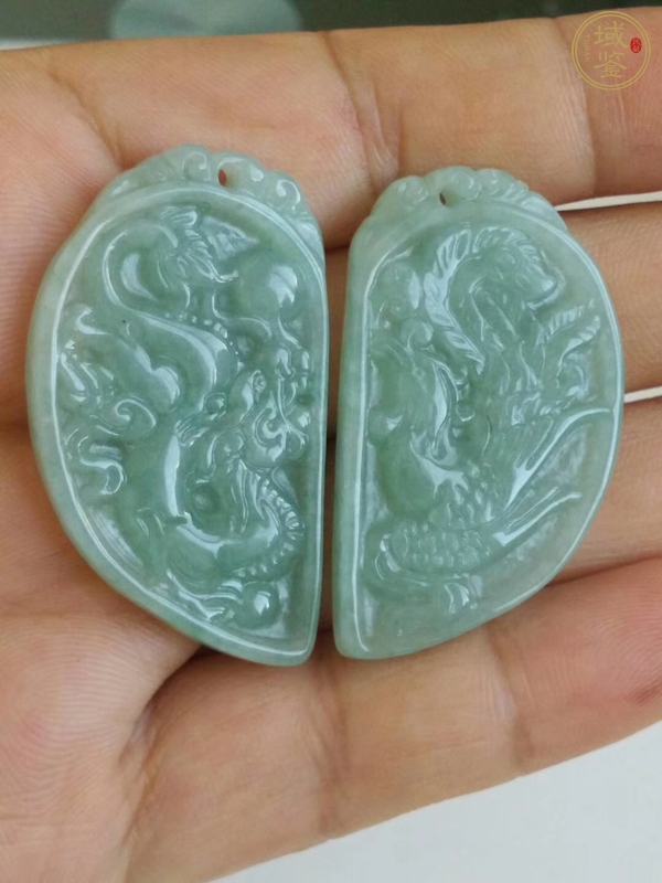 古玩玉器天然翡翠龍鳳紋佩真品鑒賞圖