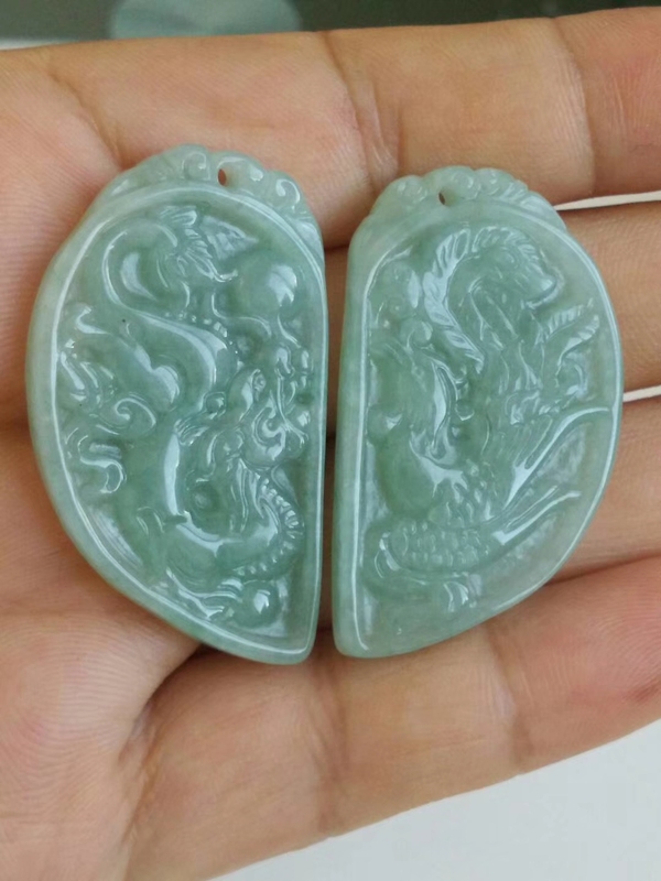古玩玉器天然翡翠龍鳳紋佩拍賣，當前價格368元