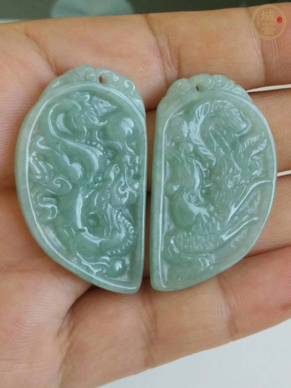 古玩天然翡翠龍鳳紋佩真品鑒賞圖