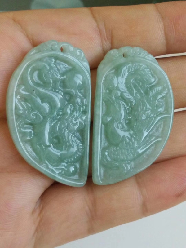 古玩玉器天然翡翠龍鳳紋佩拍賣，當前價格368元