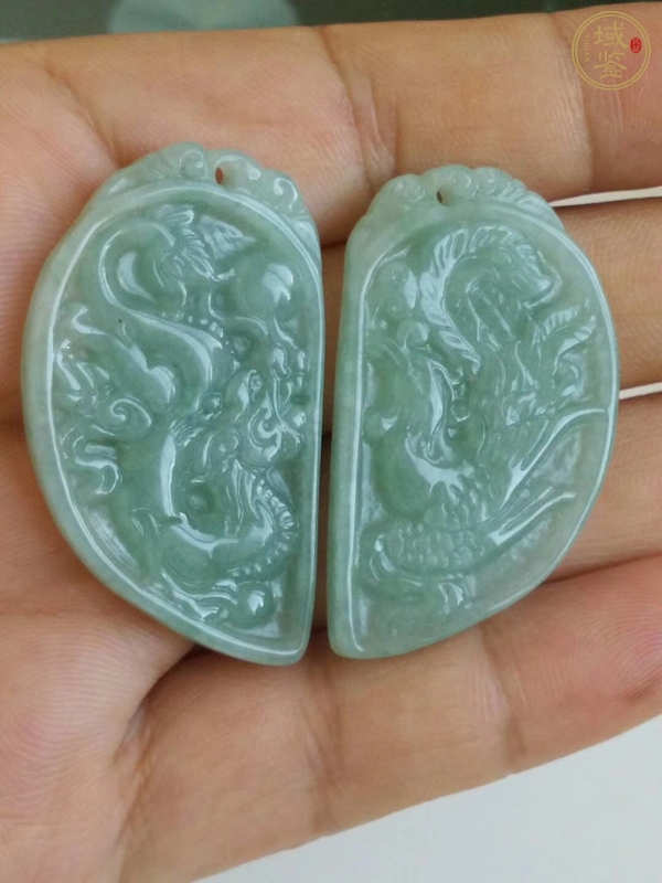 古玩玉器天然翡翠龍鳳紋佩真品鑒賞圖