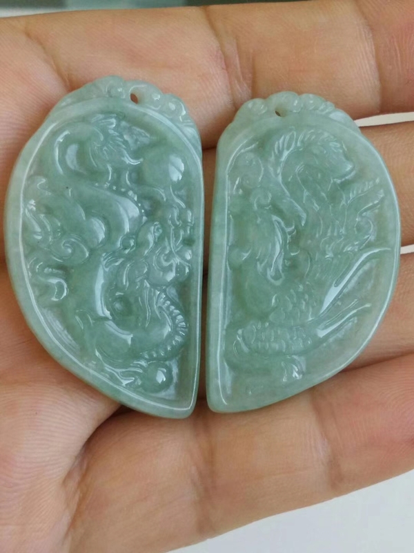 古玩玉器天然翡翠龍鳳紋佩拍賣，當前價格368元