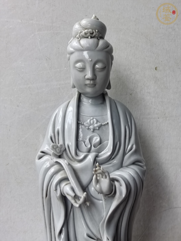 古玩陶瓷大幾十年德化窯白釉持如意觀音塑像真品鑒賞圖