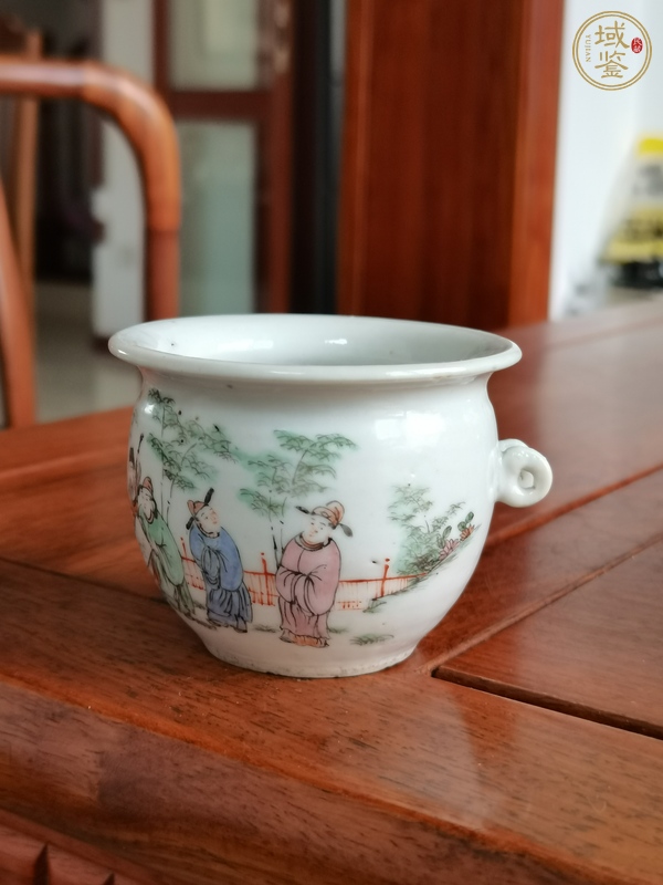 古玩陶瓷清晚期 粉彩竹林七賢鳥食缸真品鑒賞圖