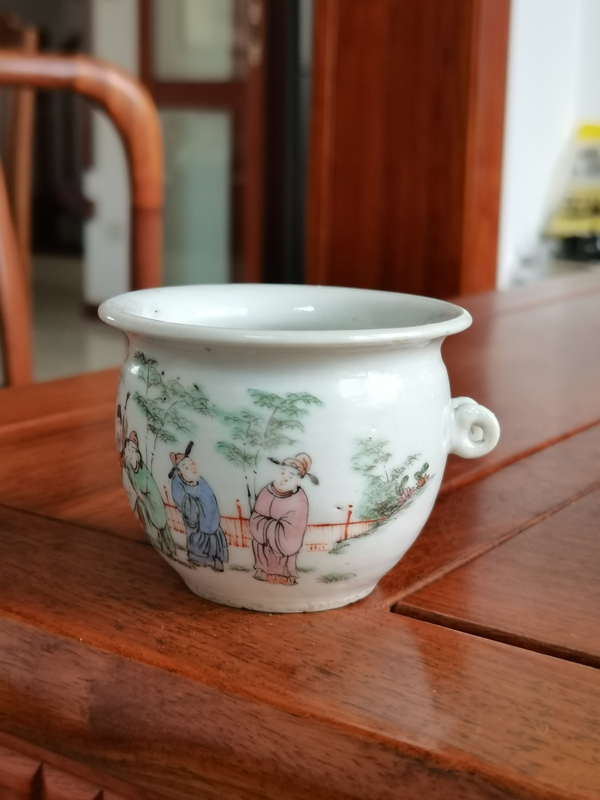 古玩陶瓷清晚期 粉彩竹林七賢鳥食缸拍賣，當前價格3980元