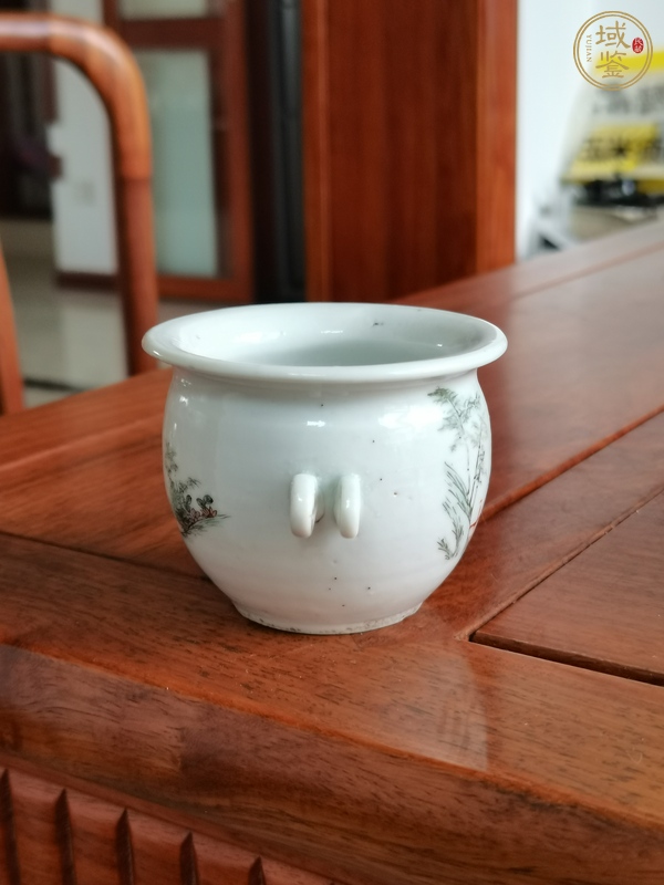 古玩陶瓷清晚期 粉彩竹林七賢鳥食缸真品鑒賞圖