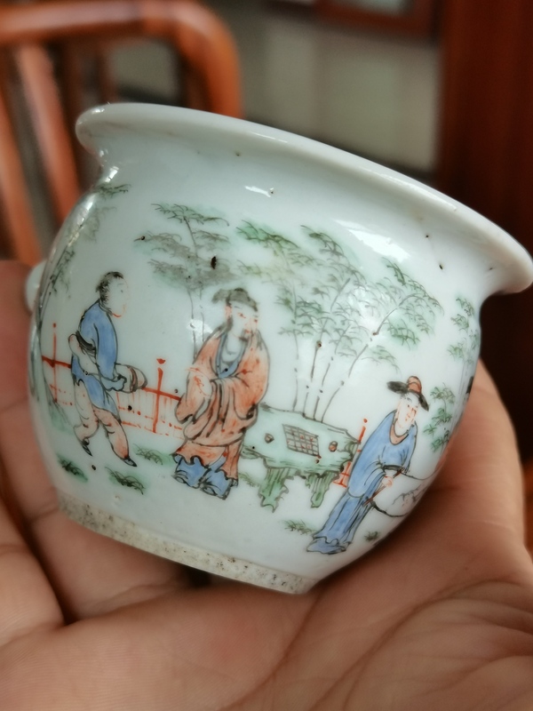 古玩陶瓷清晚期 粉彩竹林七賢鳥食缸拍賣，當前價格3980元