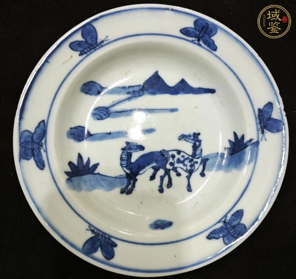 古玩陶瓷雙駿圖青花盤真品鑒賞圖