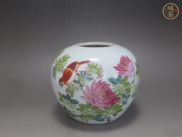 古玩陶瓷花鳥紋西瓜罐真品鑒賞圖