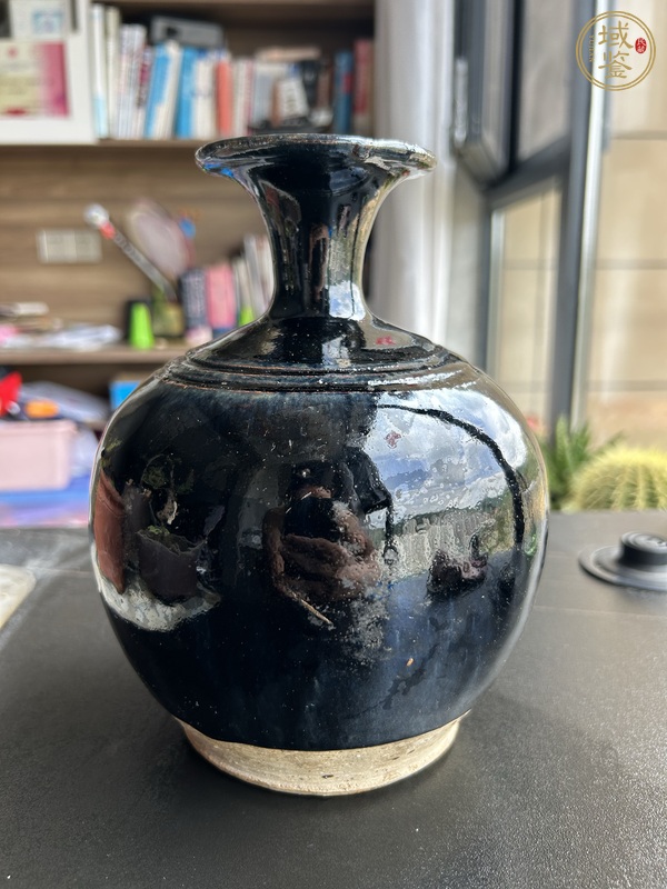 古玩陶瓷耀州窯黑釉弦紋玉壺春瓶真品鑒賞圖