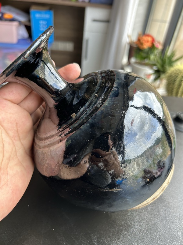 古玩陶瓷明代耀州窯黑釉弦紋玉壺春瓶（黑度好）拍賣，當(dāng)前價格128元