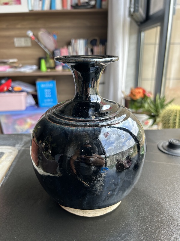 古玩陶瓷明代耀州窯黑釉弦紋玉壺春瓶（黑度好）拍賣，當(dāng)前價格128元