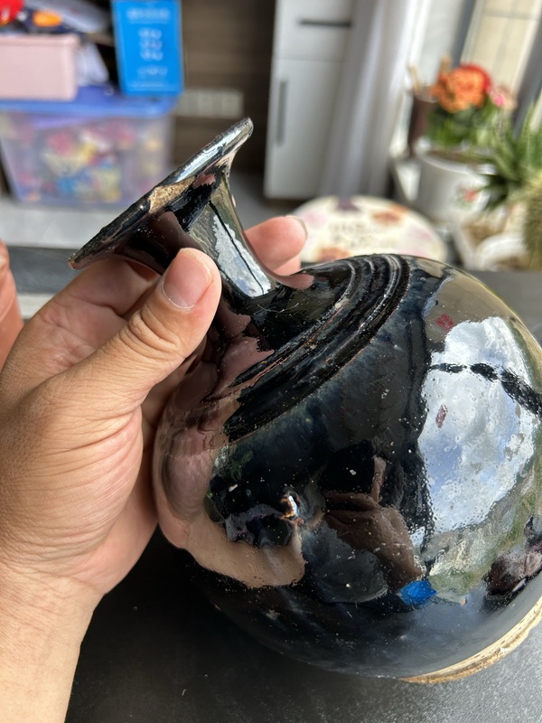 古玩陶瓷明代耀州窯黑釉弦紋玉壺春瓶（黑度好）拍賣，當(dāng)前價格128元