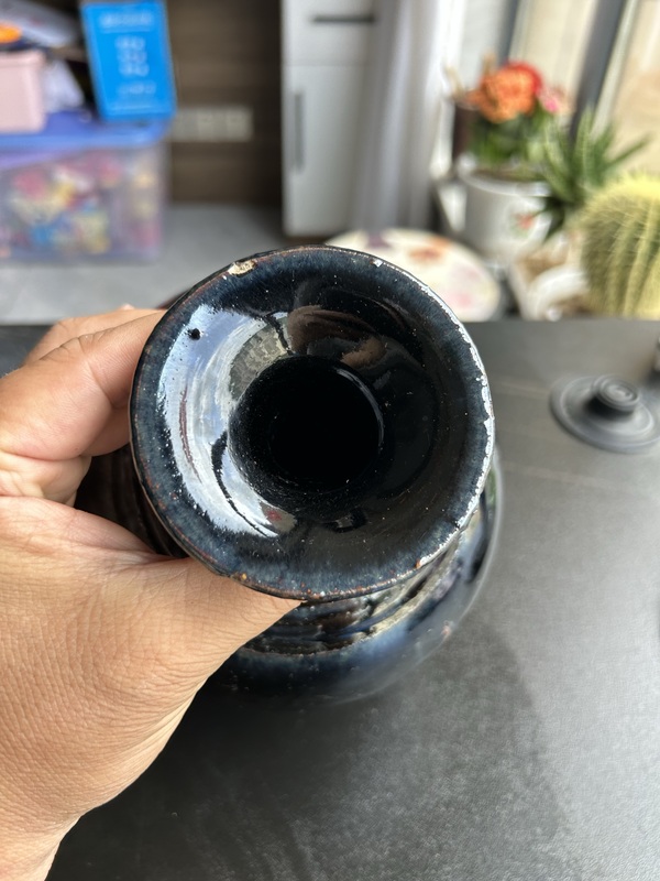 古玩陶瓷明代耀州窯黑釉弦紋玉壺春瓶（黑度好）拍賣，當(dāng)前價格128元