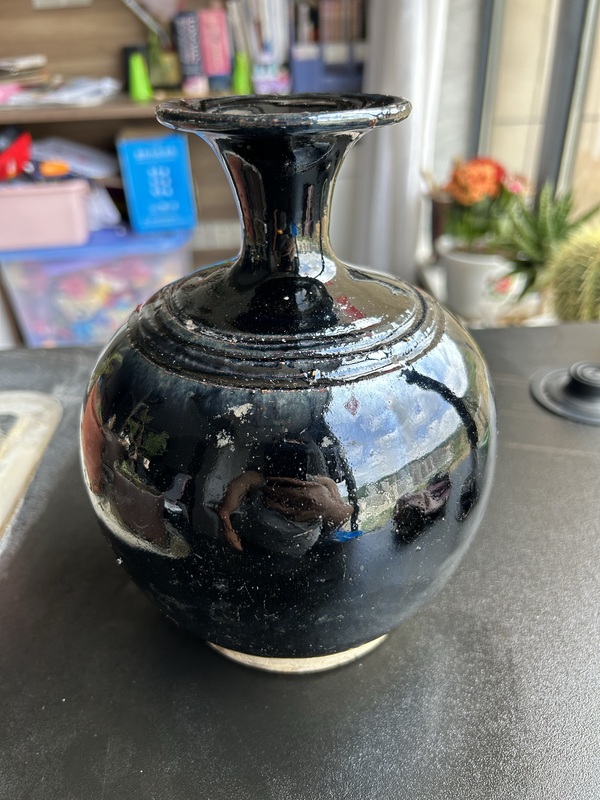 古玩陶瓷明代耀州窯黑釉弦紋玉壺春瓶（黑度好）拍賣，當(dāng)前價格128元