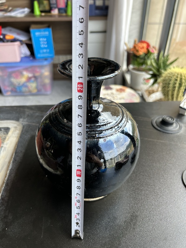 古玩陶瓷明代耀州窯黑釉弦紋玉壺春瓶（黑度好）拍賣，當(dāng)前價格128元