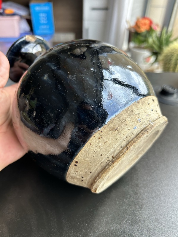 古玩陶瓷明代耀州窯黑釉弦紋玉壺春瓶（黑度好）拍賣，當(dāng)前價格128元