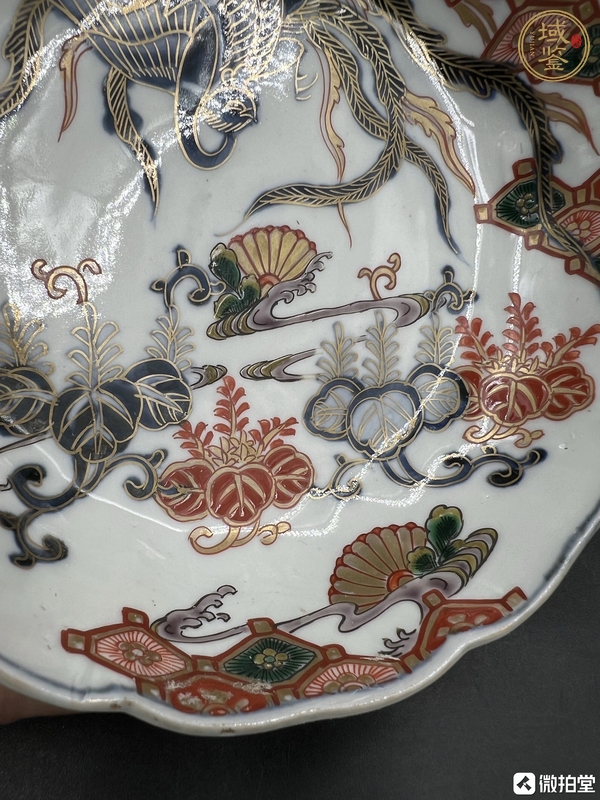 古玩陶瓷日本明治青花彩繪鳳紋盤真品鑒賞圖