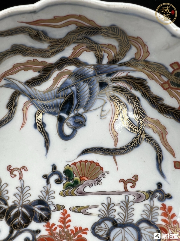 古玩陶瓷日本明治青花彩繪鳳紋盤真品鑒賞圖