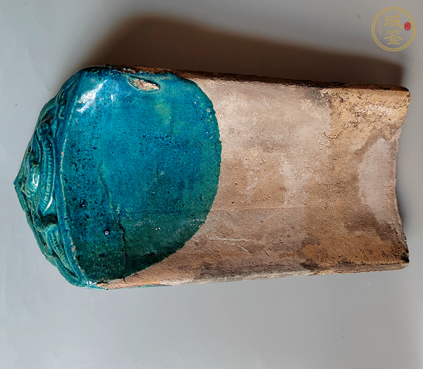 古玩陶瓷孔雀藍(lán)釉龍紋瓦當(dāng)真品鑒賞圖