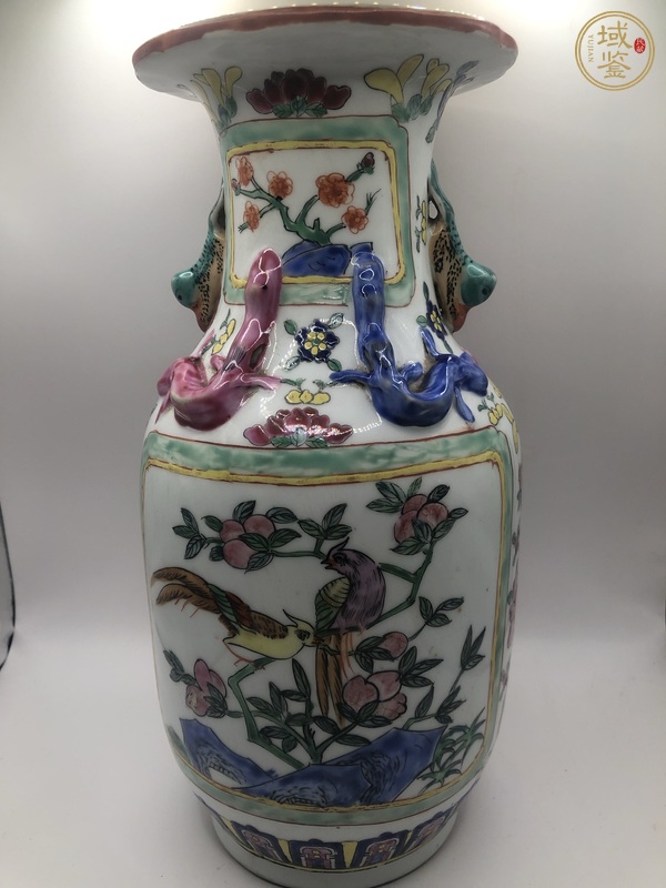 古玩陶瓷粉彩花鳥紋花口瓶真品鑒賞圖