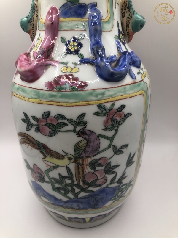 古玩陶瓷粉彩花鳥紋花口瓶真品鑒賞圖