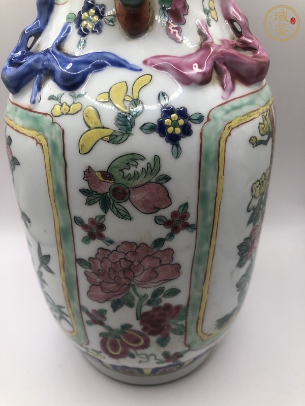 古玩陶瓷粉彩花鳥紋花口瓶真品鑒賞圖