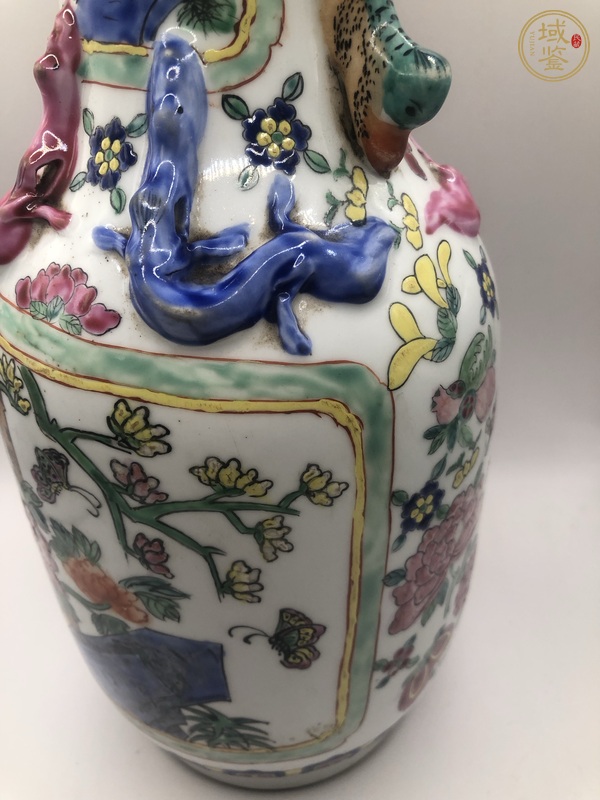 古玩陶瓷粉彩花鳥紋花口瓶真品鑒賞圖