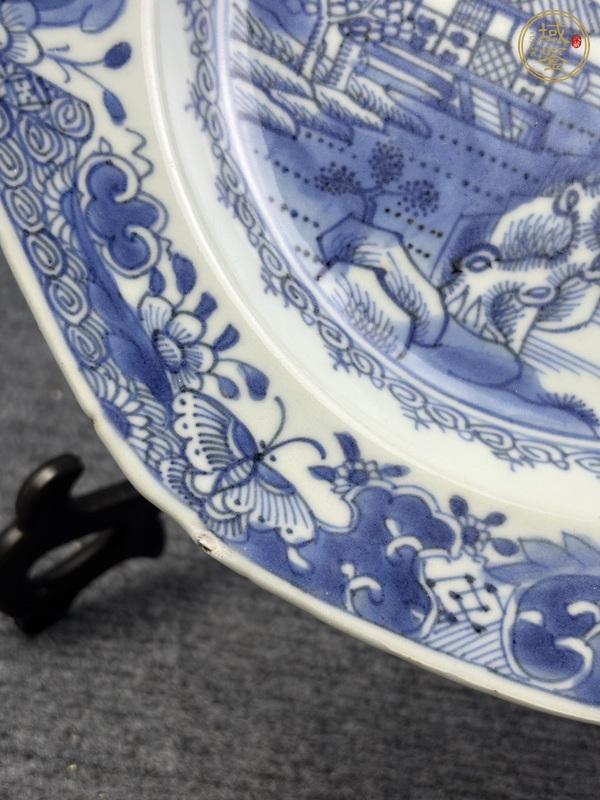 古玩陶瓷青花山水亭臺樓閣紋盤真品鑒賞圖