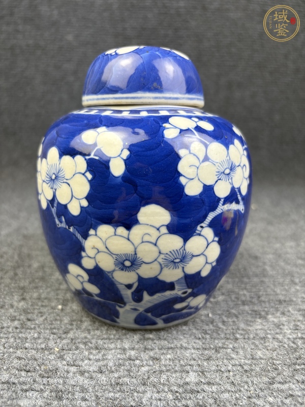 古玩陶瓷青花留白冰梅紋蓋罐真品鑒賞圖