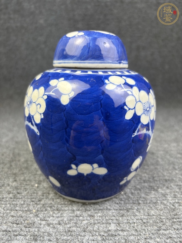 古玩陶瓷青花留白冰梅紋蓋罐真品鑒賞圖
