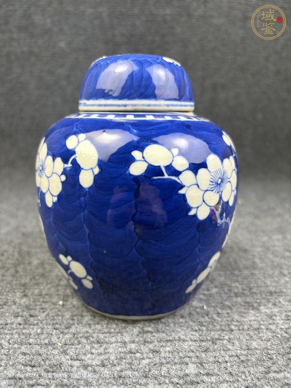 古玩陶瓷青花留白冰梅紋蓋罐真品鑒賞圖
