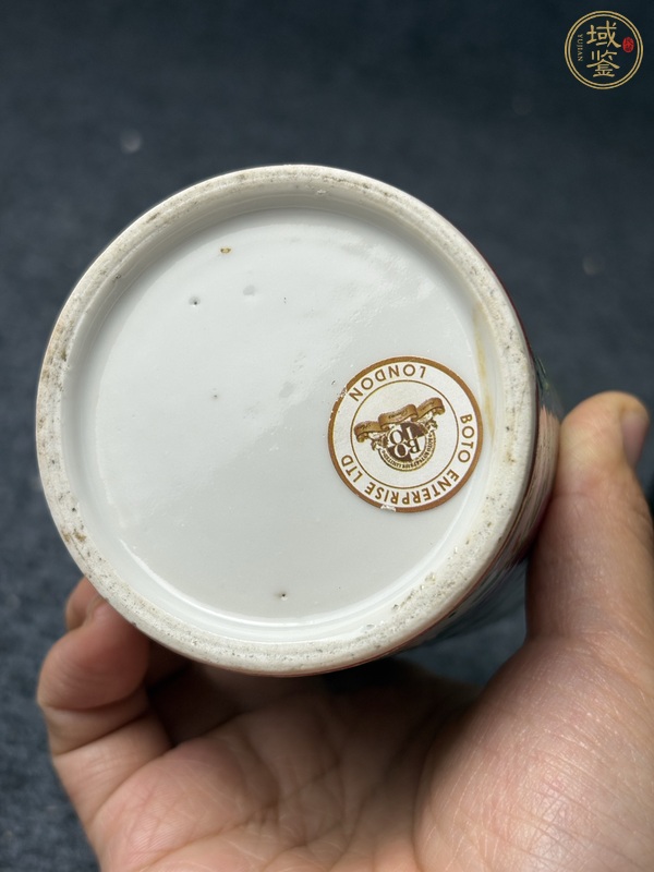 古玩陶瓷廣彩人物故事花鳥紋筆筒真品鑒賞圖
