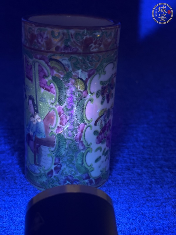 古玩陶瓷廣彩人物故事花鳥紋筆筒真品鑒賞圖