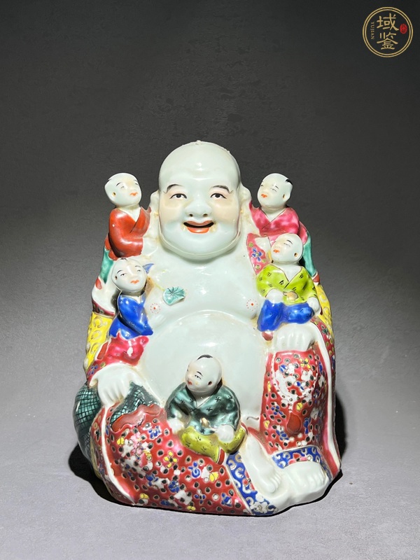 古玩五子鬧佛粉彩塑像真品鑒賞圖