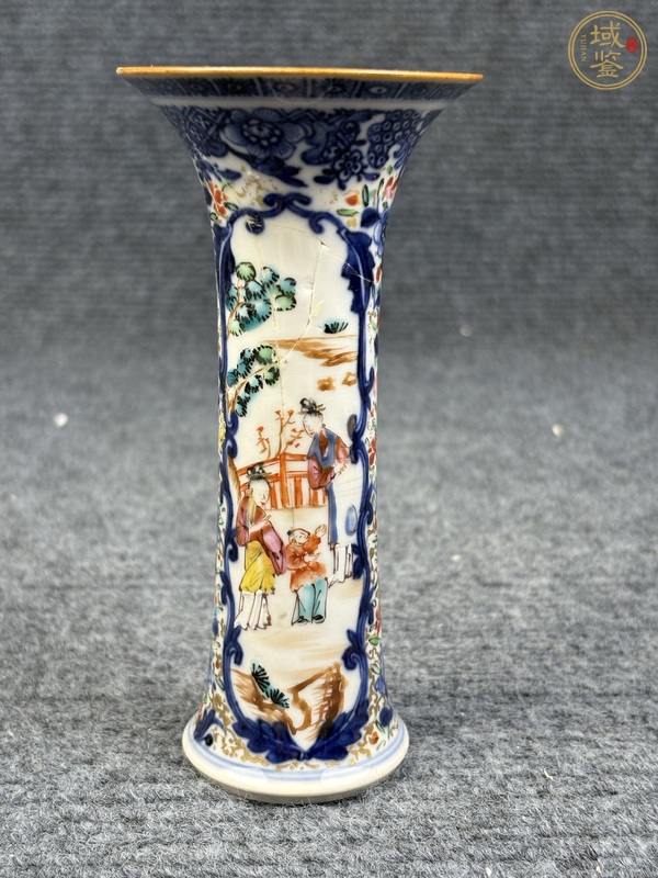 古玩陶瓷乾隆廣彩合家歡花觚真品鑒賞圖