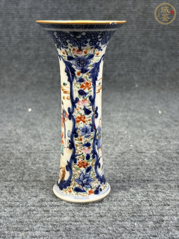 古玩陶瓷乾隆廣彩合家歡花觚真品鑒賞圖
