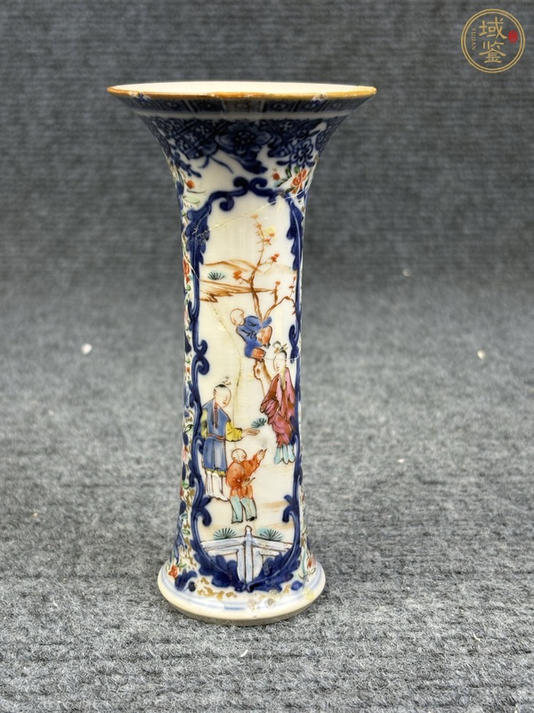 古玩陶瓷乾隆廣彩合家歡花觚真品鑒賞圖