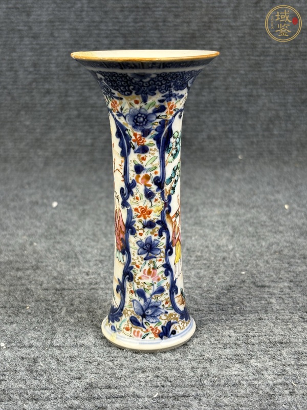 古玩陶瓷乾隆廣彩合家歡花觚真品鑒賞圖