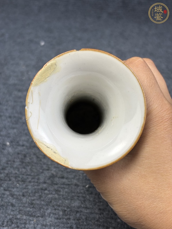 古玩陶瓷乾隆廣彩合家歡花觚真品鑒賞圖