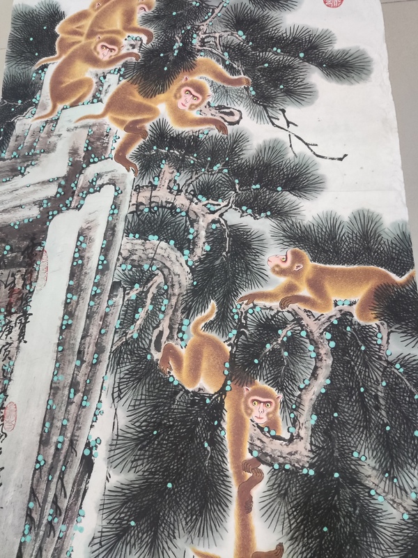 古玩字畫(huà)已故名家周仁輝夏銘見(jiàn)合作 猴子撈月拍賣(mài)，當(dāng)前價(jià)格10元