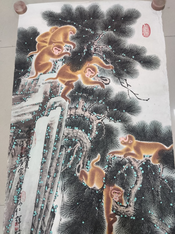 古玩字畫(huà)已故名家周仁輝夏銘見(jiàn)合作 猴子撈月拍賣(mài)，當(dāng)前價(jià)格10元