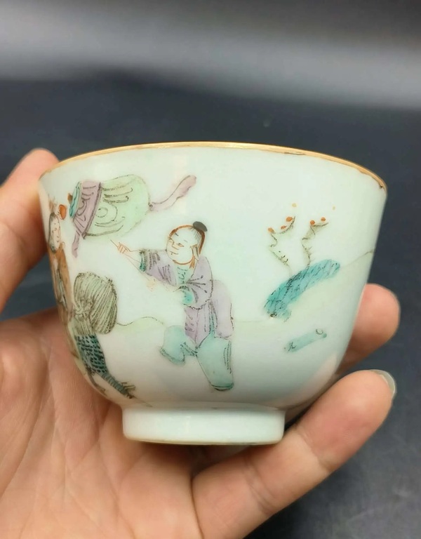 古玩陶瓷麒麟送子粉彩杯拍賣，當前價格450元