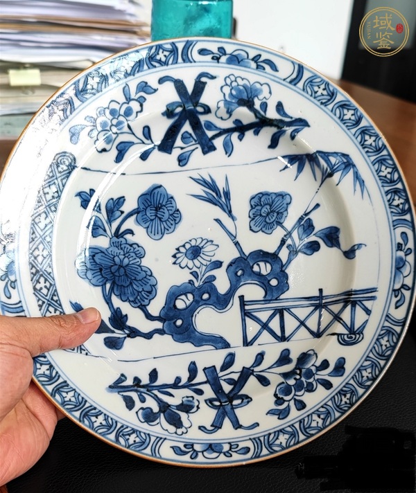 古玩陶瓷卷軸畫卷開光青花盤真品鑒賞圖