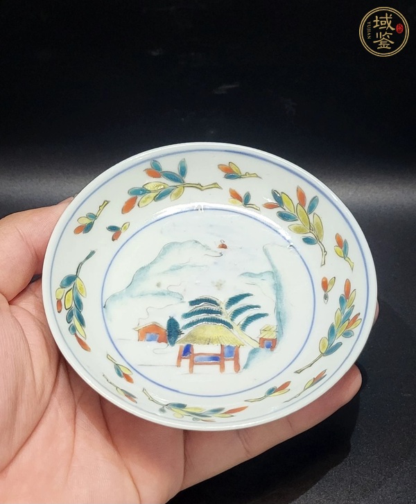 古玩陶瓷日本明治彩繪山水人物盤真品鑒賞圖