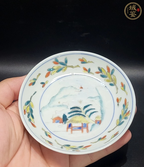 古玩陶瓷日本明治彩繪山水人物盤真品鑒賞圖