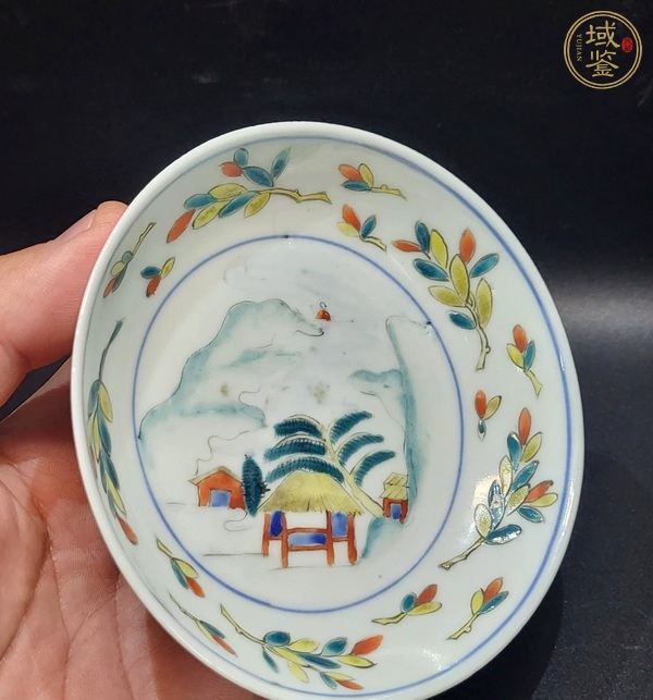 古玩陶瓷日本明治彩繪山水人物盤真品鑒賞圖