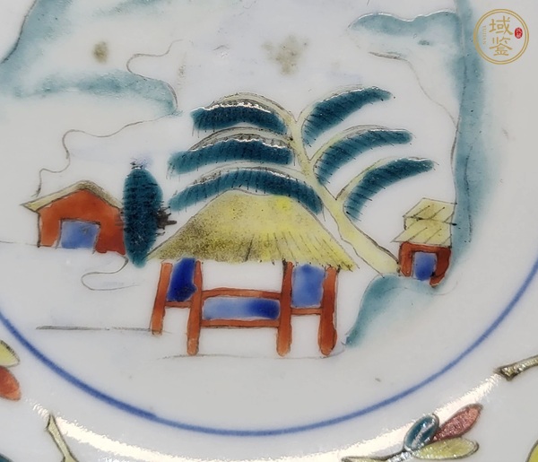 古玩陶瓷日本明治彩繪山水人物盤真品鑒賞圖