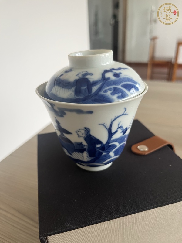 古玩陶瓷青花仙人乘槎圖蓋碗真品鑒賞圖