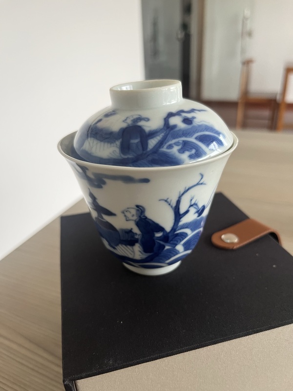古玩陶瓷清道光青花仙人乘槎圖蓋碗拍賣，當(dāng)前價(jià)格5888元